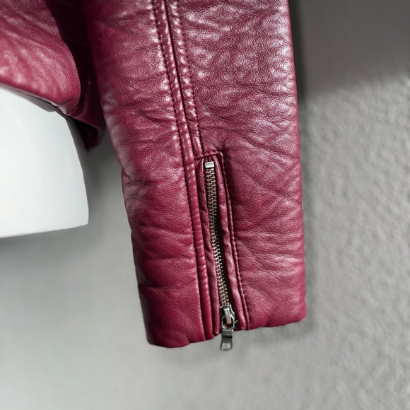 Maroon / Burgundy Vegan Leather Moto Jacket - Picture 4 of 6